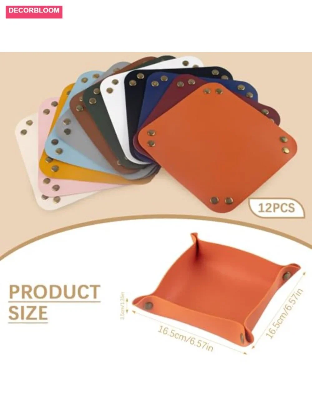 PU Leather Valet Tray Set of 12 Foldable Jewelry and Key Organizer
